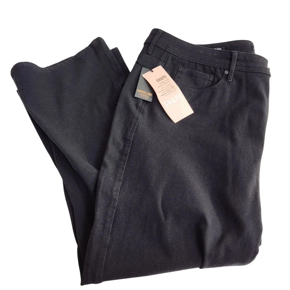 NEW NYDJ Curves 360‎ Shape Crop Kick Flare Jeans Black Size 24 Stretch Denim NWT